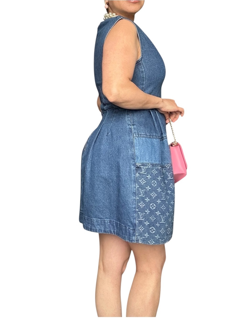 Denim Monogram  Dress Sleeveless A-Line Structured Mini Size Small